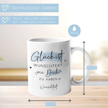 Personalisierte Tasse Glück ist... - Tasse komplett mit Wunschtext und Wunschname. Zum Geburtstag, Vatertag, Ostern, Weihnachten