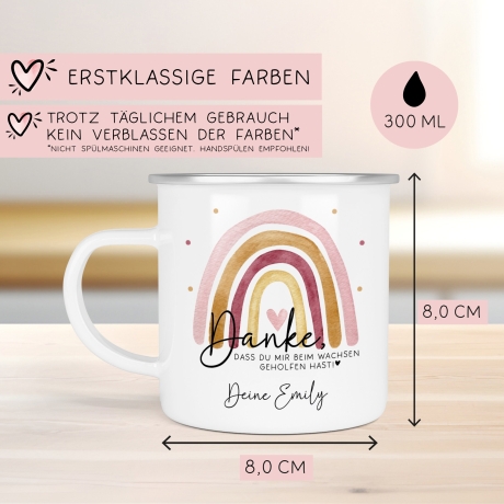 Danke das du mir beim Wachsen geholfen hast Emaille Becher Tasse - Abschiedsgeschenk für Erzieherin Geschenk Abschiedsgeschenk Lehrerin