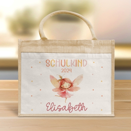 Ballerina Fee Schulkind Tasche 2024, Schultasche, Geschenk Einschulung, Schultüte, personalisierte Jutetasche, Einschulungsgeschenk