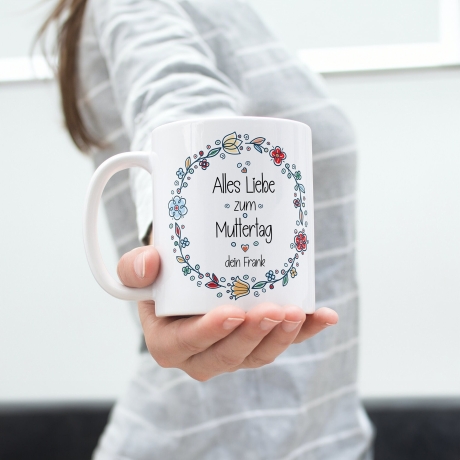 Personalisierte Tasse zum Muttertag mit eigenen Namen • Motiv: Alles liebe zum Muttertag • Kaffeetasse • Teetasse • Geschenk für die Mama