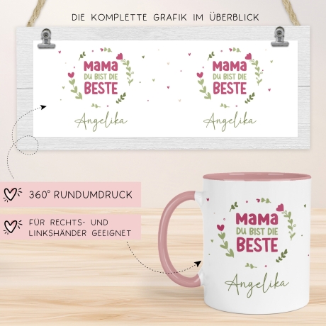 Personalisierte Muttertag Kaffee Tasse Mama du bist die Beste [Wunschname] – Geschenk für Geburtstag, Dankeschön und Weihnachten - Rosa
