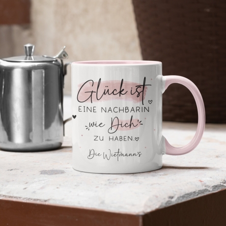 Personalisierte Tasse mit Spruch Glück ist einen Nachbarn wie dich zu haben zum Geburtstag, Geschenk, Ostern, Weihnachtsgeschenk, Abschied