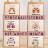 Einschulung Jute Pocket Tasche Personalisiert mit Wunschnamen | Schulkind Regenbogen Herz als Geschenktasche für Schulanfang - 1 Schultag