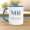 Mr & Mrs Tasse Hochzeit personalisiert mit Wunschnamen und Datum – Namenstasse Hochzeitsgeschenk - Braut Bräutigam – Kaffeetasse - 330 ml