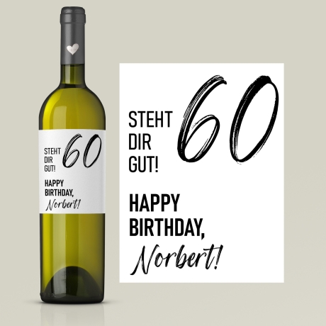 Weinetikett personalisiert, Geburtstags - Weinetikett für runde Geburtstage 20. 30. 40. 50. 60. Geburtstag - Schwarz