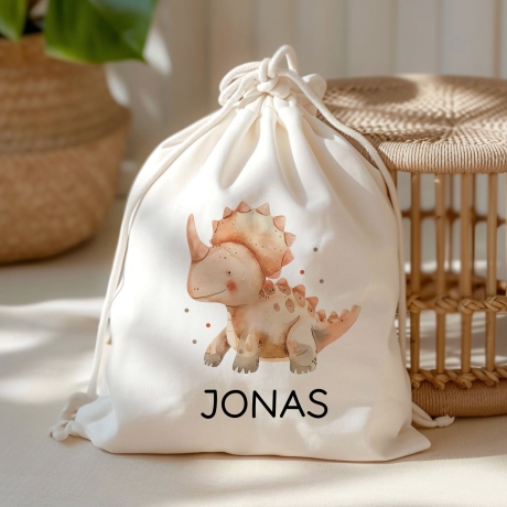 Personalisierter Turnbeutel Dinosaurier Dino Triceratops  mit Wunschnamen |Rucksack für Schule, Kindergarten,KITA,Wäschebeutel,Sportbeutel
