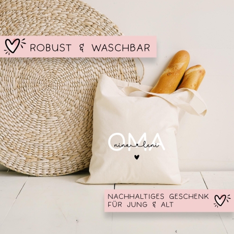 Baumwolltasche Oma Personalisiert Wunschnamen - Baumwolle Shopper - Stofftasche - Weihnachten -   Shopper - Baumwollbeutel - Einkaufstasche