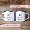Schulanfang Kindertasse Schulkind Name Emaille Tasse Kind Kindergeschirr personalisiert Kinder Hubschrauber LKW Rakete Regenbogen Bär Ufo