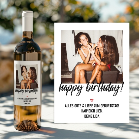 Personalisiertes - Weinetikett Geburtstags-Flaschenetikett Happy Birthday mit Foto & Namen - Geschenk zum Geburtstag - schwarz