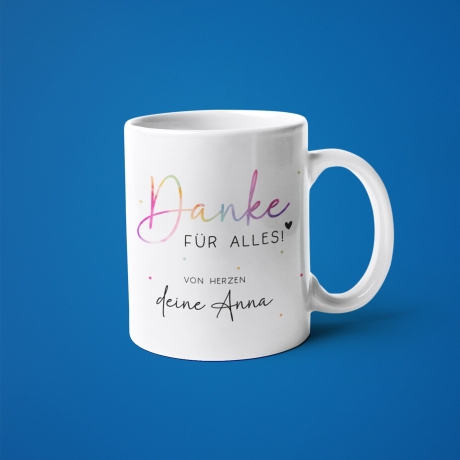 Personalisierte Danke für alles Tasse -mit eigenen Wunschtext. Kaffee-Tasse Dankeschön-Geschenke Vatertag Muttertag Geburtstag Erzieher