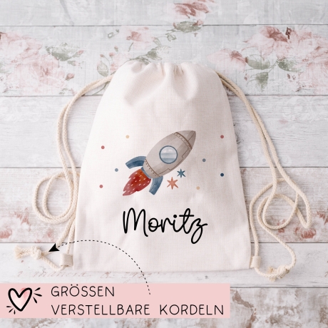 Astronaut Weltraum Rakete Turnbeutel Stoffbeutel Sportbeutel - Kindergartentasche Schule Kindergarten Weltraum - Weihnachten oder Geburtstag
