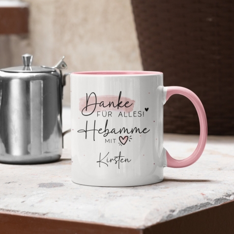 Personalisierte Tasse Hebamme mit Herz - Geschenkidee mit Wunschnamen - Danke für Alles! Geschenk - Hebamme Dankeschön - Schwangerschaft