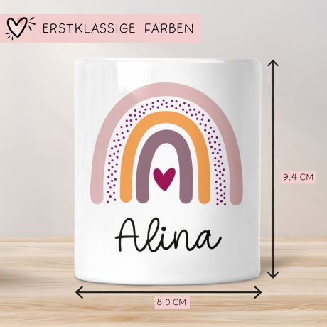 Personalisierte Spardose Regenbogen mit Namen und Datum - Rosa - Geschenk für Mädchen zum Geburtstag Weihnachten Firmung Geburt Einschulung