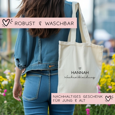 Wechselkleidung Beutel Kita mit Namen - Wechselwäsche - Tasche - Stoffbeutel - Personalisiert Name Tragetasche Henkeltasche Einkaufen