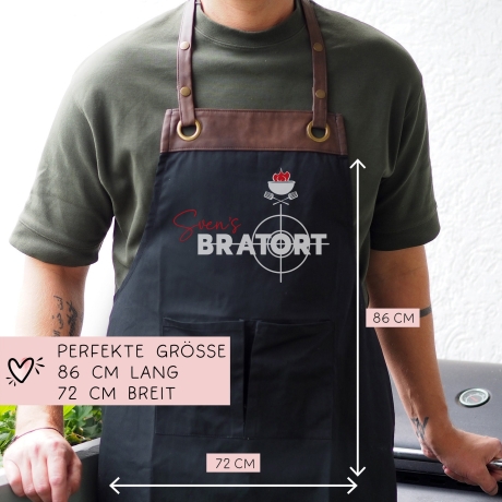 Grillschürze personalisiert Bratort für Männer mit Name & Kunstleder zum Geburtstag - Weihnachten Baumwollschürze, Küchenschürze, Schürze