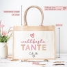 Weltbeste Tante Tasche Stoffbeutel - mit Wunschname - Einkaufstasche - Tolle Geschenkidee für mit Namen zum Geburtstag Personalisiert