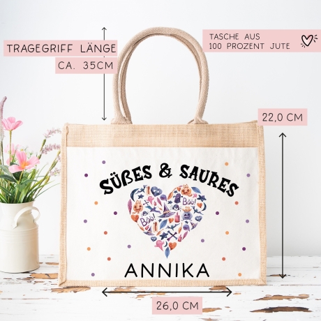 Halloween Stofftasche mit Namen | Süßes oder Saures | Wunschnamen | Candy Bag Jute | Tragetasche für Kinder für Süßigkeiten | Pocket Tasche