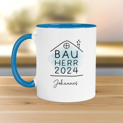 Bauherr Tasse 2024 Name, Richtfest Geschenk, Becher Geschenke zum Richtfest, Geschenkideen zum Hausbau Einweihung Hausbauer -330ml