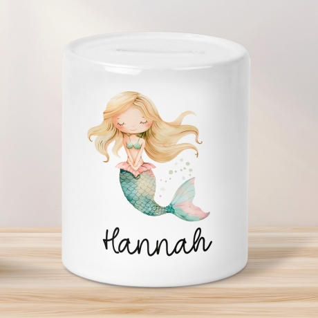 Spardose Meerjungfrau Personalisiert mit Name oder Wunschnamen für Mädchen aus Keramik. Geschenk Taufe, Geburtstag od. Weihnachten - 06