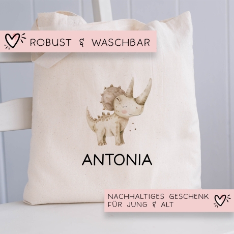 Dinosaurier Dino Stofftasche Tasche Styracosaurus personalisiert Kinder-Beutel als Sporttasche, Wechselwäsche, Stoffbeutel Kita & Schule