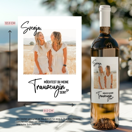 Personalisiertes Weinetikett Möchtest Du meine Trauzeugin sein? Flaschenetikett mit Name und Foto, besonderes Geschenk für Freundinnen.