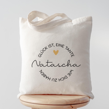 Personalisierte Einkaufstasche Glück ist eine Tante wie dich zu haben | Jutebeutel - Stofftasche - Wunschname - Stoffbeutel - Jutetasche