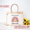Geschenkidee zur Einschulung Tasche Regenbogen Schulkind mit Wunschnamen | Jute Pocket | Personalisiert | Geschenktasche für Schulanfang