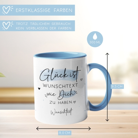 Handgefertigte Personalisierte Glück ist... - Tasse komplett mit Wunschtext und Wunschname. Zum Geburtstag, Vatertag, Ostern, Weihnachten