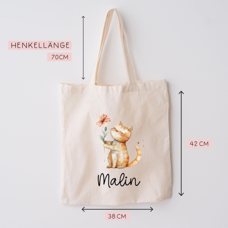 Personalisierter Turnbeutel Katze und Wunschnamen für Schule - Kindergarten, KITA - als Wäschebeutel, Sportbeutel - Weihnachtsgeschenk