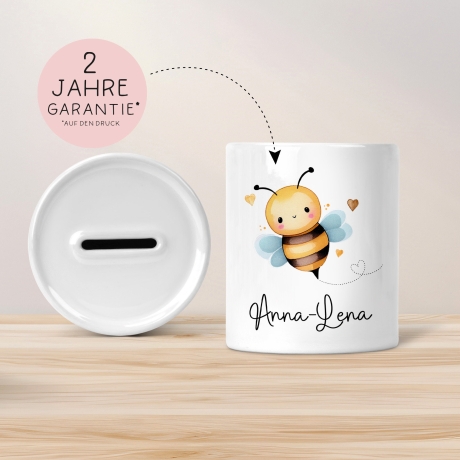 Spardose Biene Name Personalisiert für Mädchen zum Geburtstag, Taufe Kommunion Firmung Konfirmation, Weihnachten - Keramik, Sparschwein