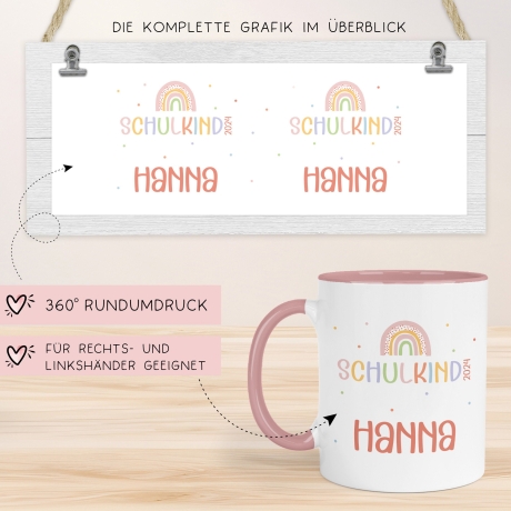Schulkind 2024 Regenbogen Kindertasse Name Kakao Tasse Kind Kindergeschirr personalisiert Kinder Geschenk Geburtstagsgeschenk