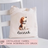 Personalisierte Stofftasche Beagle Hund Name - Kinder Beutel Kindertasche mit Wunschname - Wechselwäsche, Schmutzwäsche - Wechselkleidung