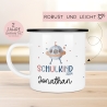 Schulanfang Kindertasse Schulkind 2024 Einschulung Name Emaille Tasse Kind personalisiert Kinder Hubschrauber LKW Rakete Regenbogen Bär Ufo