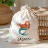 Meerjungfrau Stofftasche Personalisiert mit Wunschnamen Kinder-Beutel für Schule, Kindergarten,  Wäschebeutel, Sportbeutel, Wechselwäsche