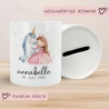 Spardose Einhorn & Prinzessin Blau Name Personalisiert für Mädchen zum Geburtstag, Taufe Kommunion Firmung Konfirmation, Weihnachten