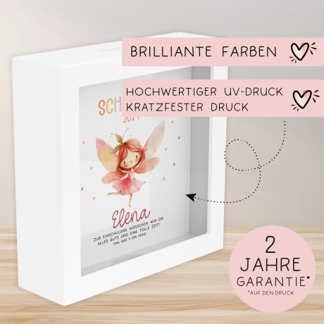 Schulkind 2024 Ballerina Spardose mit Wunschname Fee Name Kind personalisiert Kinder Geschenk Geburtstagsgeschenk Einschulung mit Wunschtext