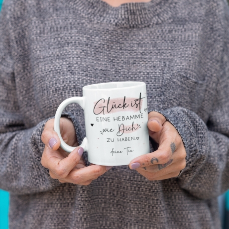 Handgefertigte Personalisierte Tasse – Glück ist eine HEBAMME wie dich zu haben - Geschenk zum Geburtstag, Ostern, Weihnachten -Wunschnamen