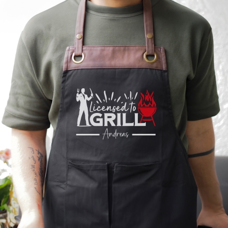 Grillschürze personalisiert für Männer mit Name Kunstleder Applikation zum Geburtstag - Geschenk Weihnachten Baumwollschürze, Küchenschürze