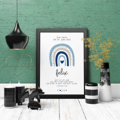 Taufgeschenk Taufe Poster personalisiert Patenkind Regenbogen Junge mit Namen- Geschenke Taufpate Patengeschenk Patenonkel Patentante Spruch