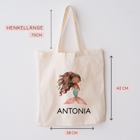Kinder-Beutel Meerjungfrau Stofftasche Personalisiert mit Wunschnamen für Schule, Kindergarten,  Wäschebeutel, Sportbeutel, Wechselwäsche