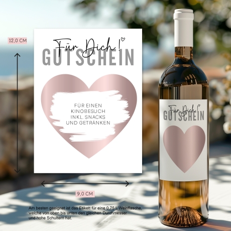 Gutschein Für dich Weinflaschen-Etikett | Personalisiertes Wein Flaschen Etikett | Rubbellos Weinetikett Weihnachten - Rosa