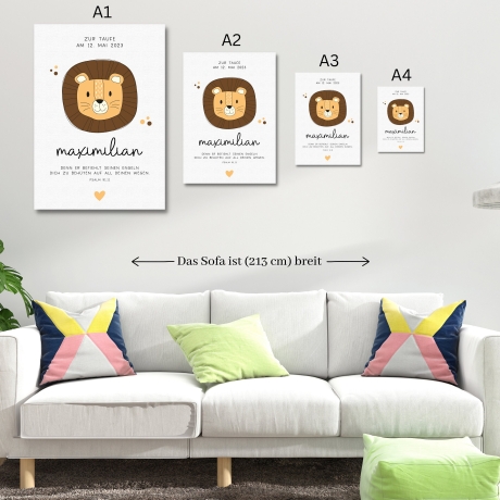 Personalisiertes Poster zur Taufe mit eigenen Namen und Taufspruch mit einem Löwen| Taufposter| Geschenk zur Taufe | Geschenk für Patenkind