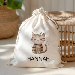 Personalisierter Turnbeutel mit einer Katze | mit Wunschnamen | Tierkinder | Rucksack für Schule, Kindergarten, KITA und KIGA Wäschebeutel