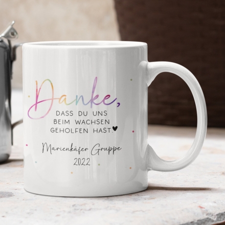 Tasse Personalisiert - Danke, dass du uns beim Wachsen geholfen hast - Abschied Kindergarten - Tasse Geschenk - Krabbelgruppe - Erzieher