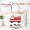 Feuerwehrwagen Pocket Tasche Wunschnamen | 100% Jute | Feuerwehrauto Löschfahrzeug | Geschenk zum Geburtstag, Nikolaus, Weihnachten Ostern