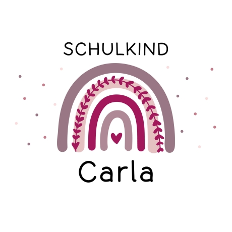 Einschulung - Personalisierte Jute Pocket Tasche | mit Wunschnamen | Schulkind Regenbogen Herz | Lila | als Geschenktasche für Schulanfang