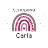 Einschulung - Personalisierte Jute Pocket Tasche | mit Wunschnamen | Schulkind Regenbogen Herz | Lila | als Geschenktasche für Schulanfang
