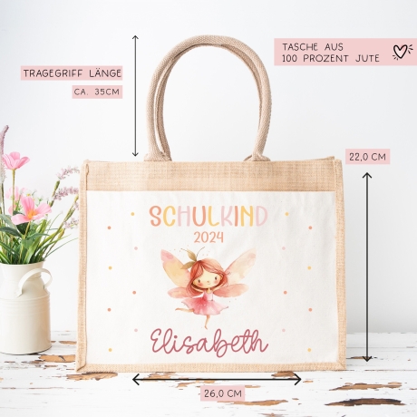 Ballerina Fee Stofftasche Einkaufstasche Kinder-Beutel mit Namen als Sporttasche, Wechselwäsche, Tragetasche -für Kita Schule & Kindergarten