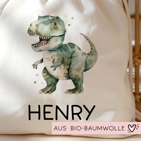 Tyrannosaurus Rex Turnbeutel Dino Dinosaurier Personalisiert mit Wunschnamen | Rucksack Schule, Kindergarten, KITA, Wäschebeutel,Sportbeutel