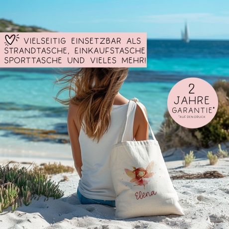 Ballerina Fee Stofftasche Einkaufstasche Kinder-Beutel mit Namen als Sporttasche, Wechselwäsche, Tragetasche -für Kita Schule & Kindergarten